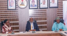 L-R : Permanent Secretary, Dr. Mary Ada Ogbe, Minister, Dr Dele Alake, Special Adviser to the Minister, Mr Kehinde Bamigbetan (Nigerian Mining)