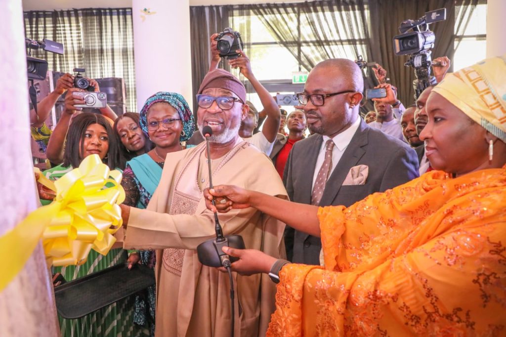 Mining event.  R-L: Executive Secretary, Solid Minerals Development Fund (SMDF), Hajiya Fatima Shinkafi, Minister of Interior, Olubunmi Tunji-Ojo, Minister of Solid Minerals Development, Dr. Dele Alake and Permanent Secretary, Ministry of Solid Minerals Development, Dr. Mary Ogbe during the official unveiling of Nigeria Minerals Resource Decision Support System Software.